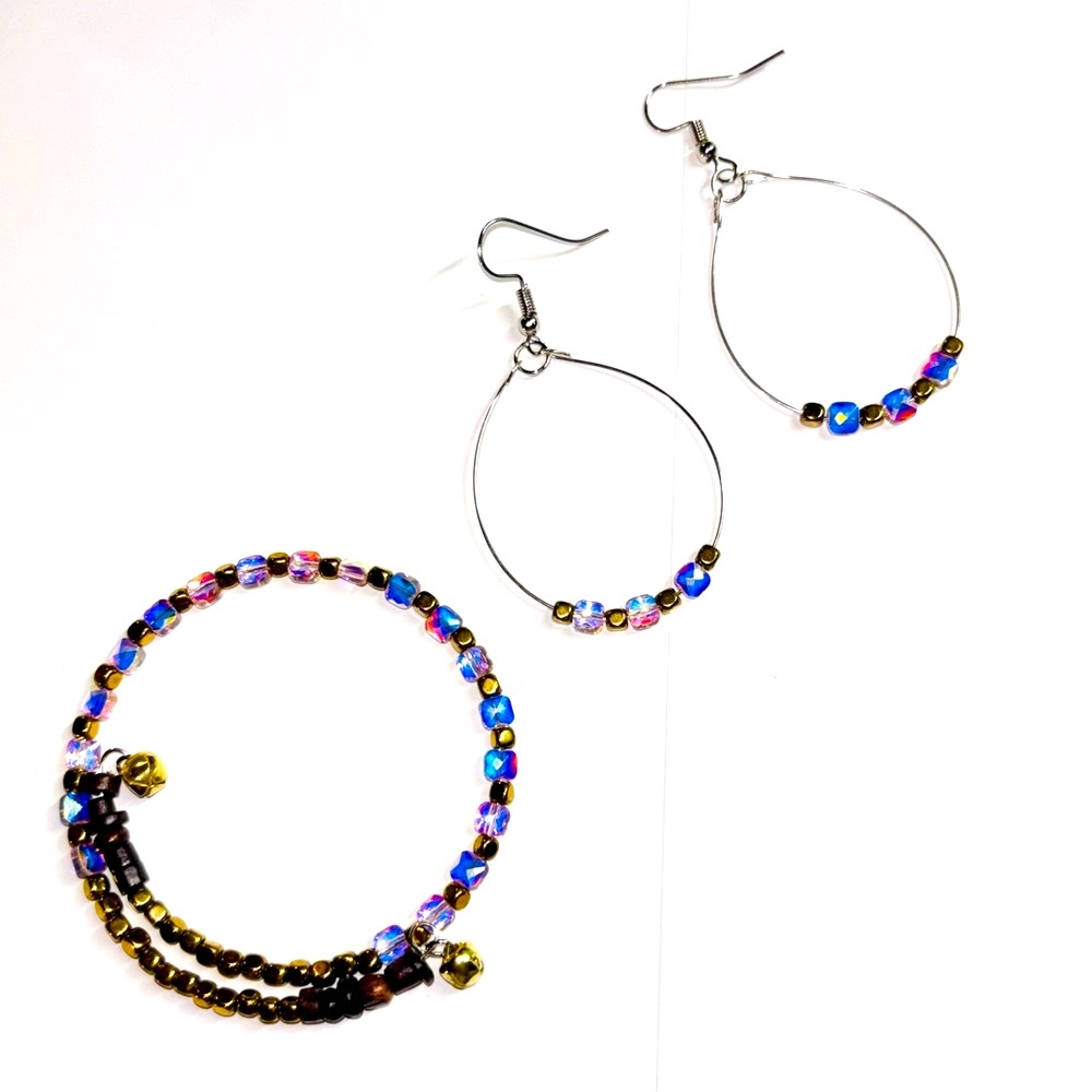 Dainty Gypsy Bell Iridescent Bracelet & Earring Set